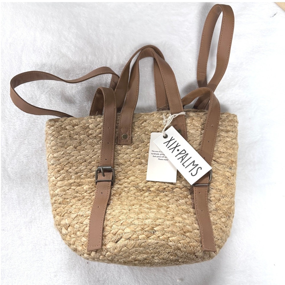 XIX Palms Insulated‎ Picnic Backpack Cooler Woven Jute Tropical Palm Lining New